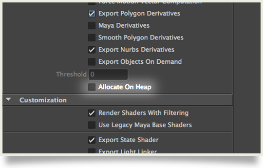 maya mental ray allocate on heap option
