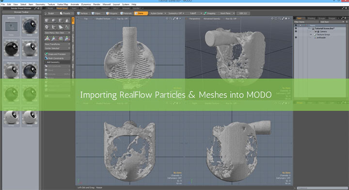 Import RealFlow Liquid Particles & Meshes into MODO with emReader