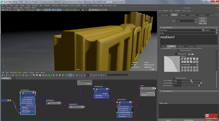 Stacking Vector Extrude Nodes for More Complex Type in Maya