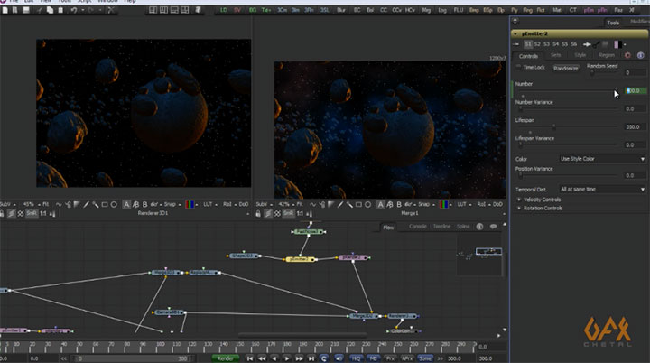 space scene with blackmagic design fusion