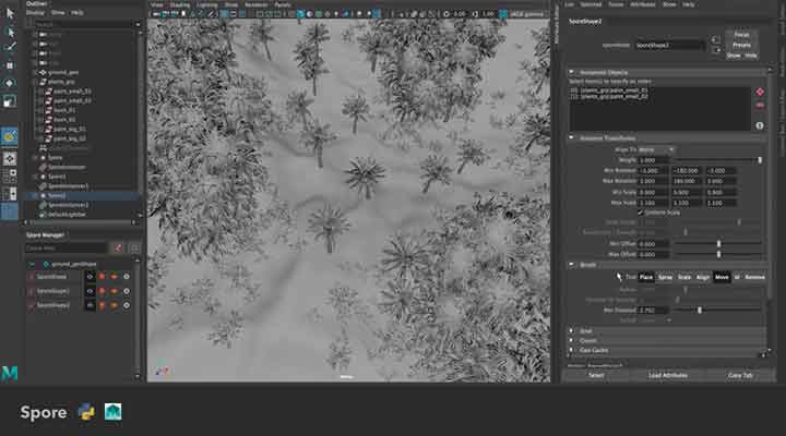 Spore, a New Paintable Particle Node for Maya